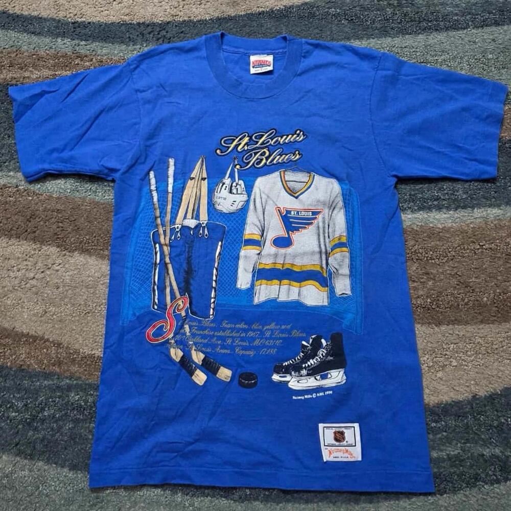 Vintage 1991 St. Louis Blues T-Shirt Nutmeg Mills NHL Graphic Tee M Made in USA